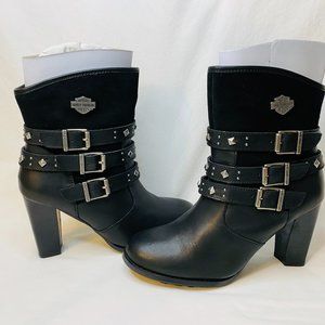HARLEY-DAVIDSON Woman’s Size 7.5 Abbey High Heel Black Leather Biker Boots
